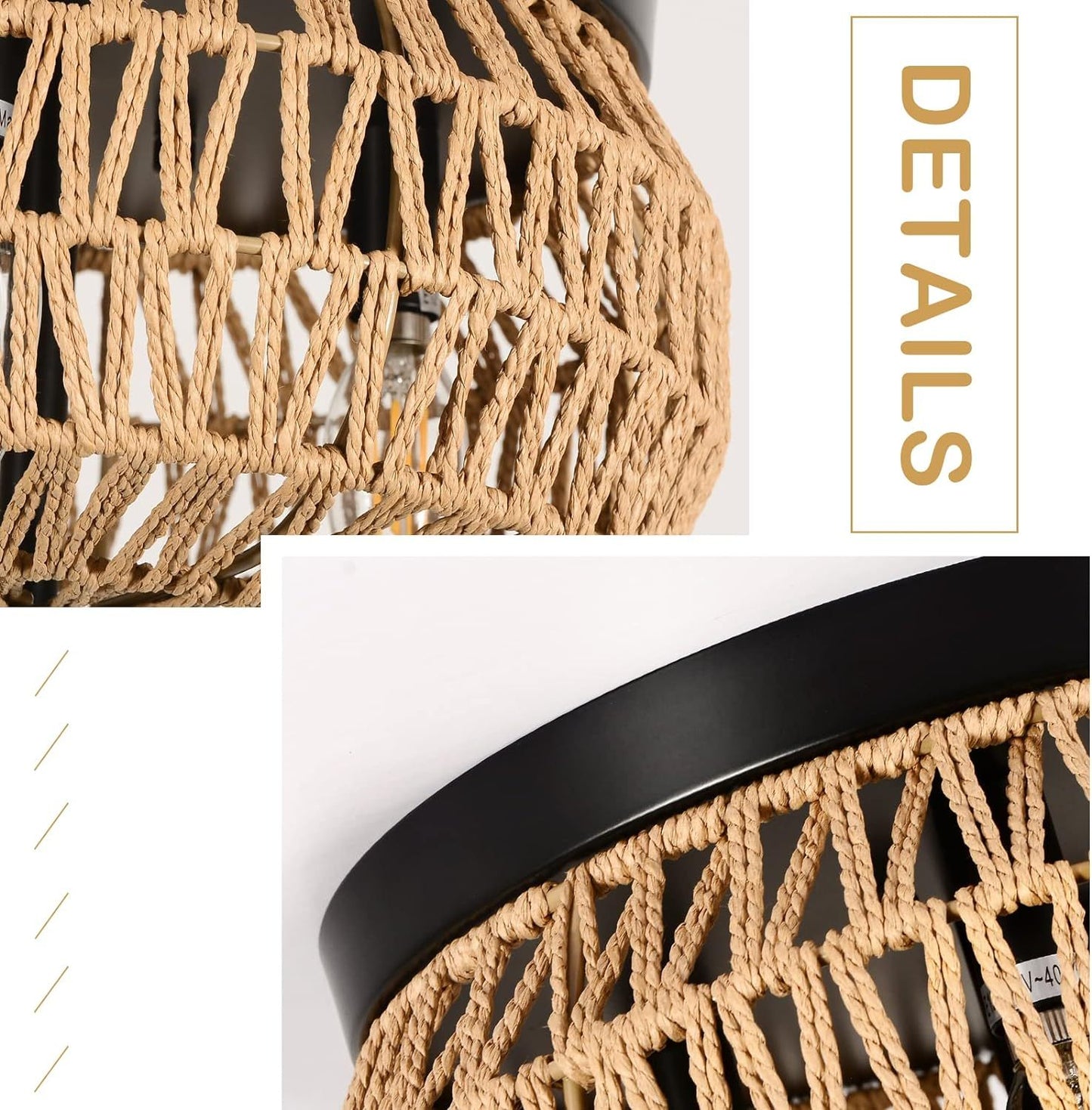 3 Lamp Woven Rattan Recessed Chandelier Lamp Fixture With Handmade Cage Lampshade For Bedroom, Kitchen, Hallway, Porch Unavailable Platforms- Welfel